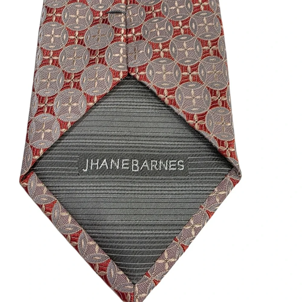 Jhane Barnes Mens Tie Necktie Luxury Gray‎ Orange Geometric Silk Executive Lined